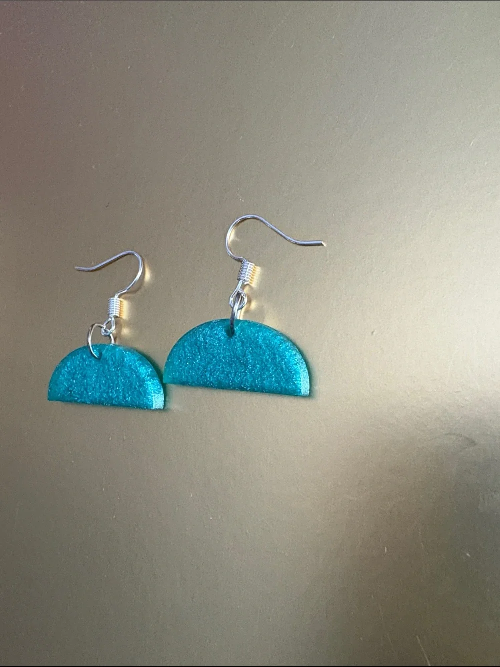 Emmy’s Creations Hand Crafted Teal Semicircle Dangle Earrings - Picture 2 of 3
